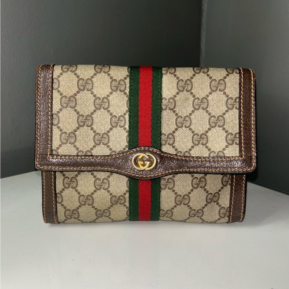 Vintage Gucci Parfums GG Supreme Sherry Line Clutch Bag